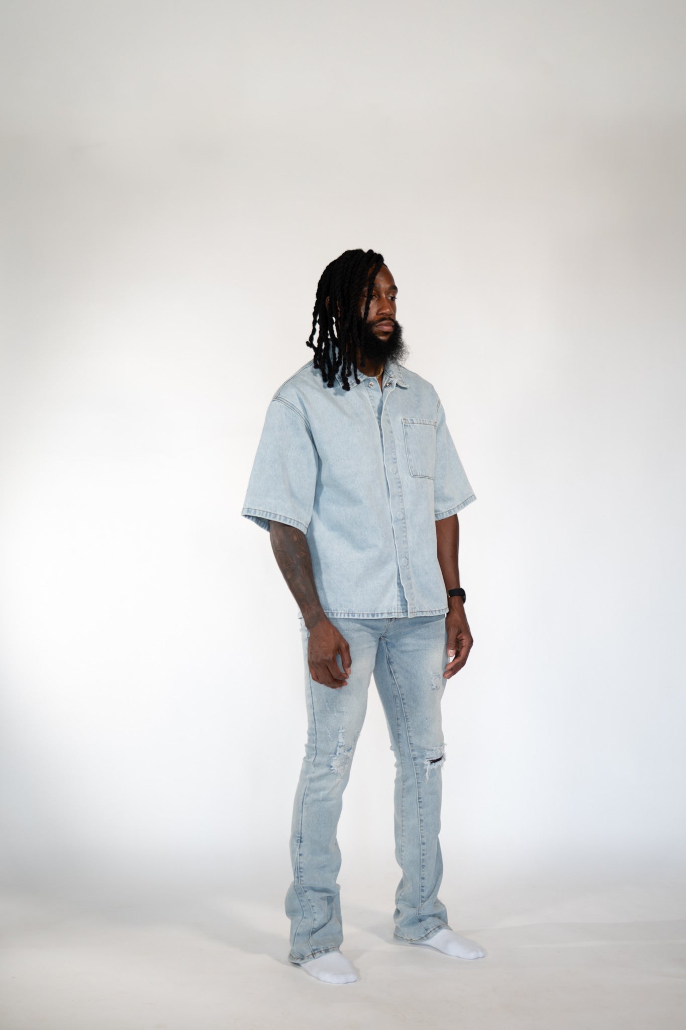 Invisible Button Box Cut Denim shirt