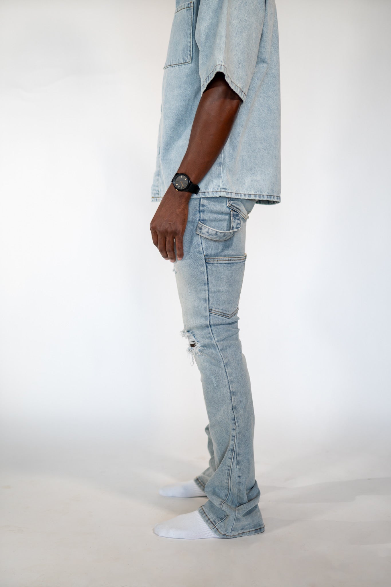 Invisible Button Box Cut Denim shirt