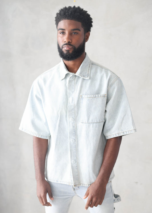Invisible Button Box Cut Denim shirt