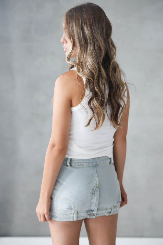 Down Side Up Mini Denim Skirt