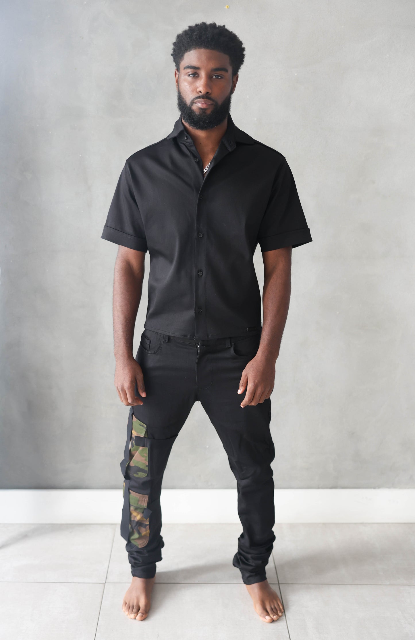 New Black Stretch Cargo Camouflage Jeans