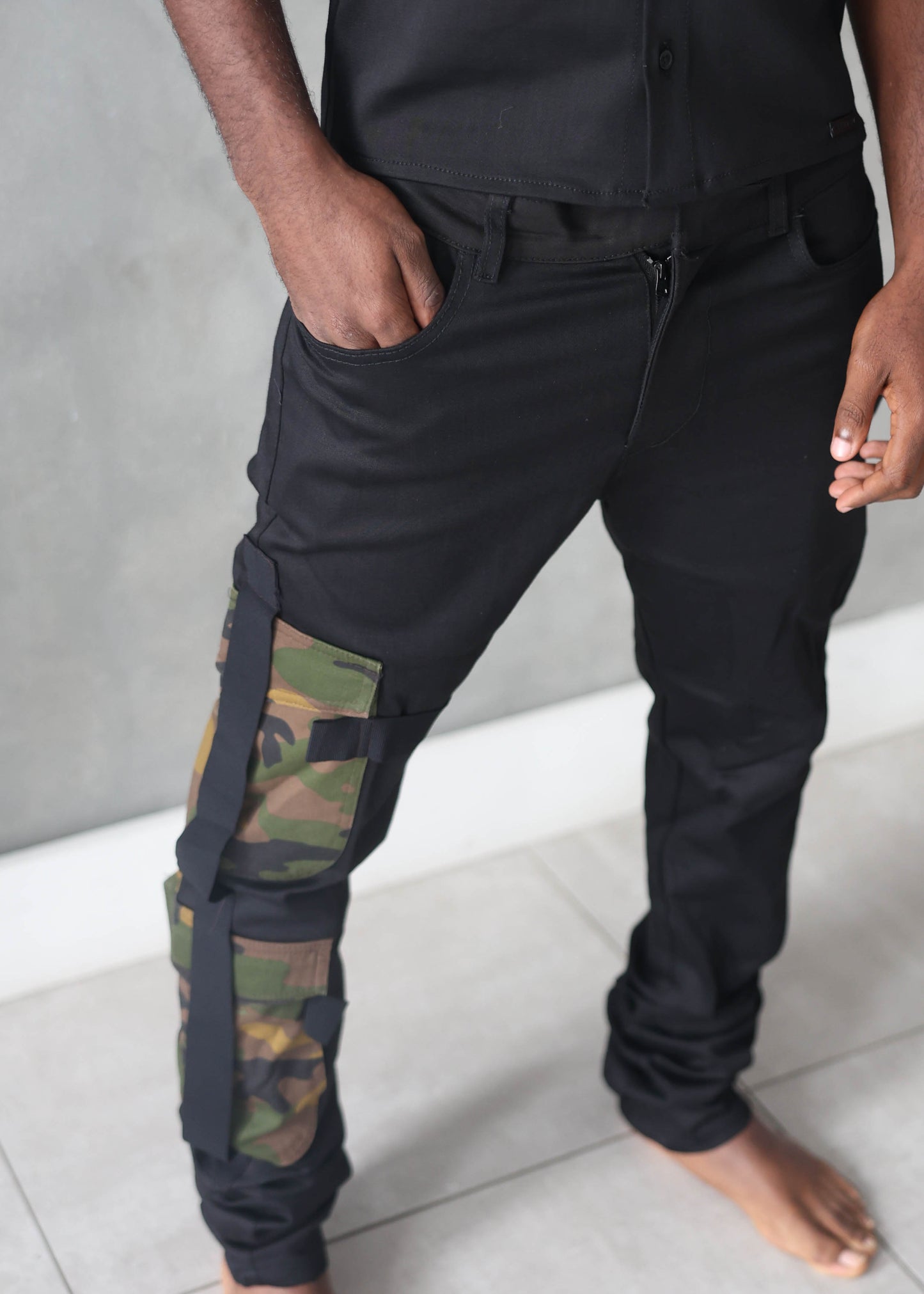 New Black Stretch Cargo Camouflage Jeans