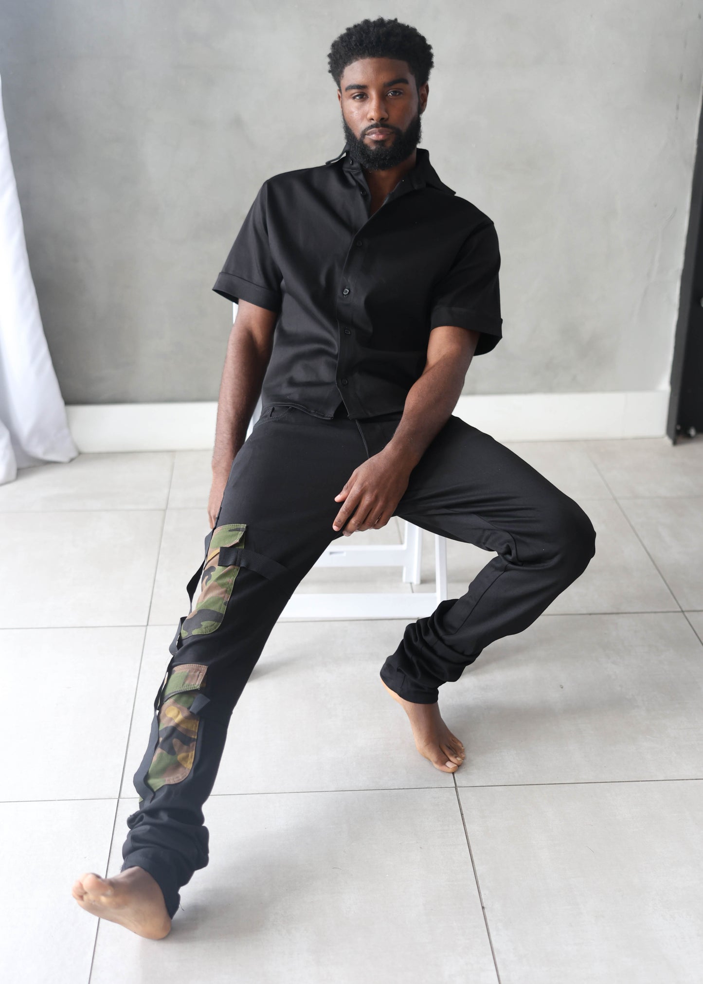 New Black Stretch Cargo Camouflage Jeans