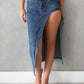 Mid Length thigh high splint Denim Skirt