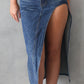 Mid Length thigh high splint Denim Skirt
